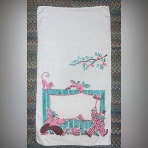 Vintage Circus Bath Towel White Pink Teal 37”x 20”